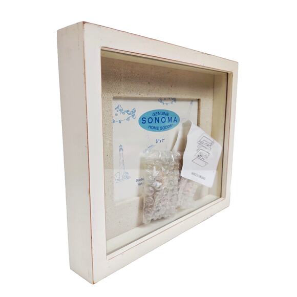 SONOMA GOODS Wood Nautical Shadow Box Photo Frame w Shells Cream Home Decor 5x7" - Picture 2 of 8